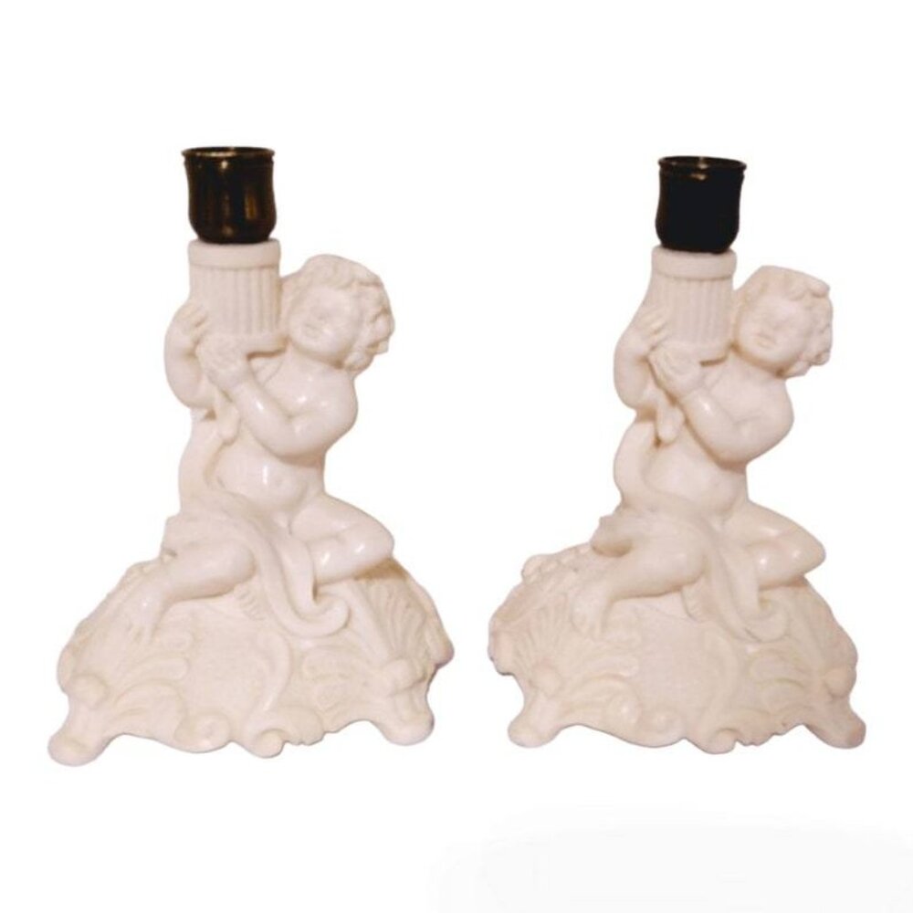 Vintage Angel Figurines Candleholders Sculptor A Santini Italy